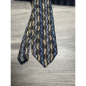 Vintage I.T Beckett Men's Tie Blue Brown Geometric Pattern 100% Silk 58" x 3.5"